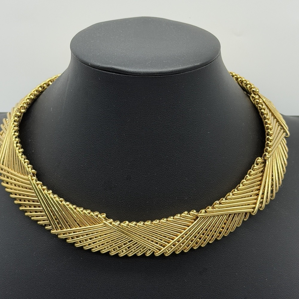 Vintage Napier 1990s Geometric Collar Necklace Gold Plated Cleopatra Bib Runway